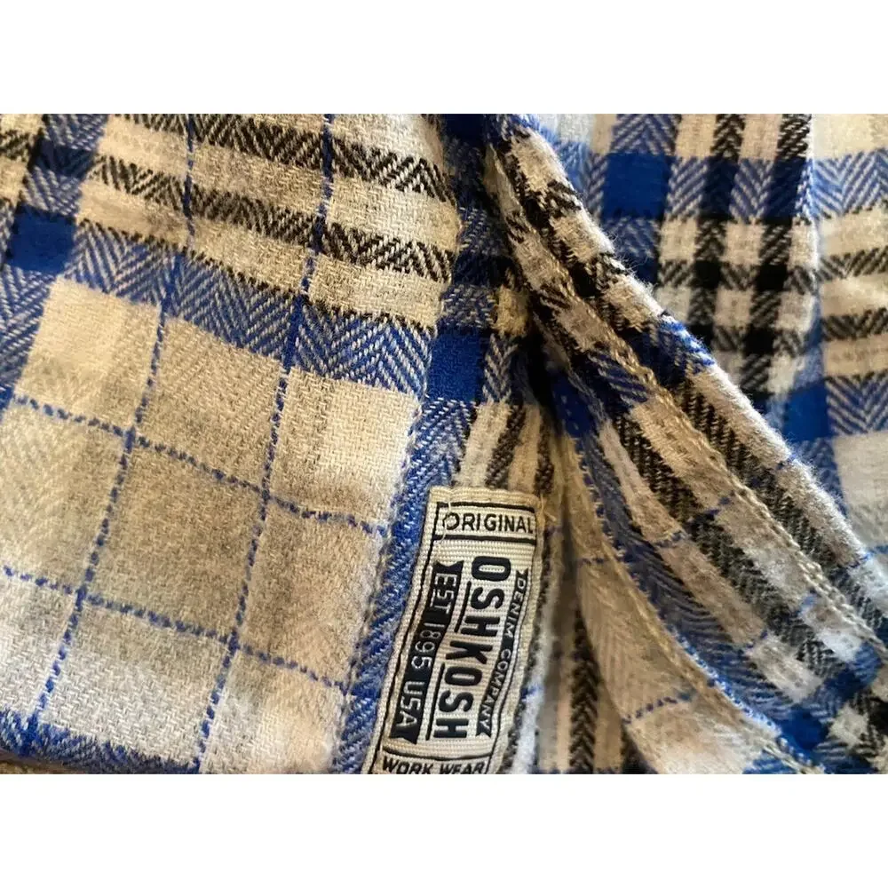 NWT Oshkosh Boys Flannel Hoodie Shirt Sz 14 $32 Blue Gray